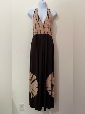 Ocean Breeze - Brown and Tan Tie-Dye Halter Maxi Dress